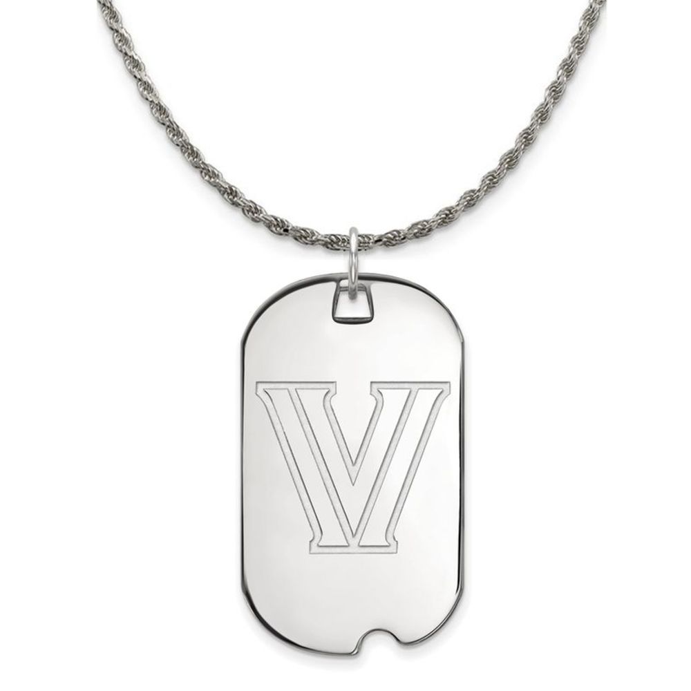 Sterling Silver Villanova U. Large Dog Tag Pendant Necklace - 26 Inch